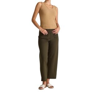 Quince Ultra-Stretch Ponte Cropped Wide Leg Olive Pants, Sz 10
